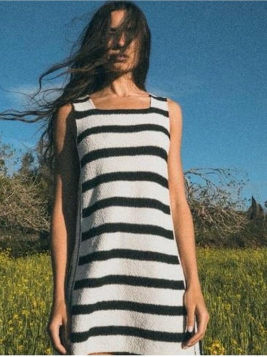 Zara Dresses & Skirts - Zara Black and Cream Striped Knit Mini Dress- Classic Styling!